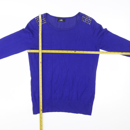 Wallis Women's Blue Studded Shoulder Pullover Jumper Size 12