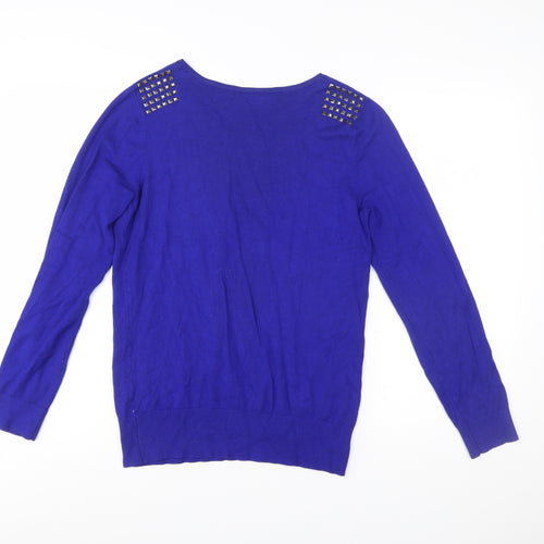 Wallis Women's Blue Studded Shoulder Pullover Jumper Size 12