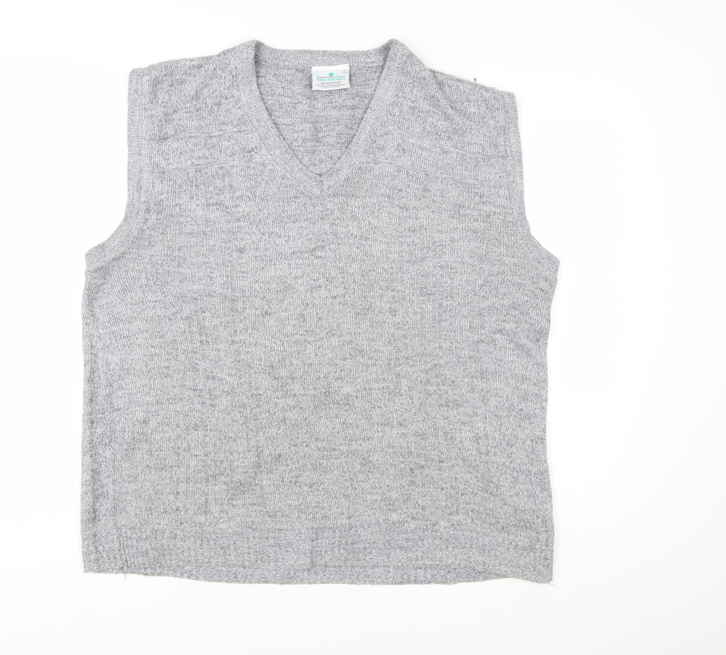 Greenwoods Mens Grey Knit V-Neck Sleeveless Vest L