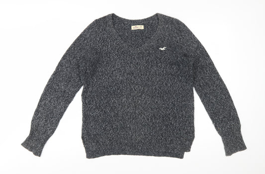 Hollister Womens Grey V-Neck Knit Jumper Size M