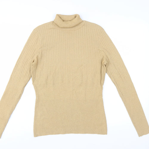 Worthington Women Beige Roll Neck Ribbed Knit Jumper Size L