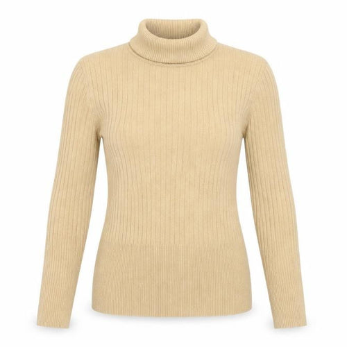 Worthington Women Beige Roll Neck Ribbed Knit Jumper Size L