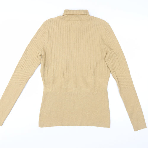 Worthington Women Beige Roll Neck Ribbed Knit Jumper Size L