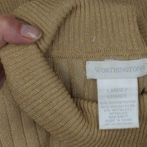 Worthington Women Beige Roll Neck Ribbed Knit Jumper Size L