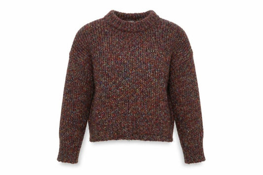 Front view of ICHI Women's Brown Chunky Knit jumper, size S