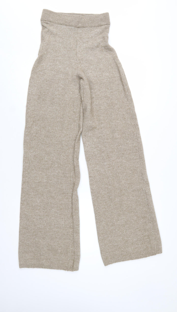 PrettyLittleThing Women’s Beige Knit Wide-Leg Trousers Size S