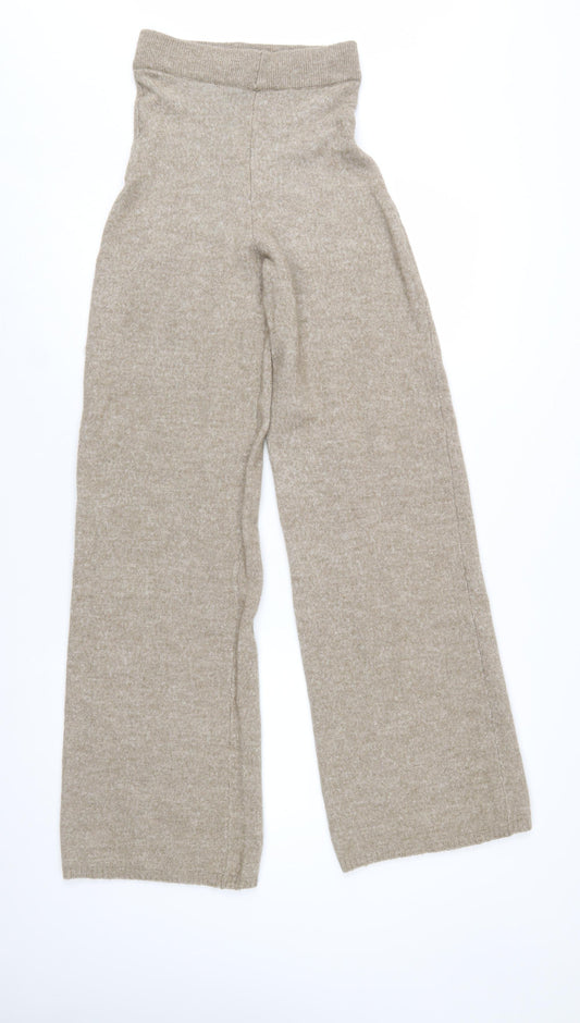 PrettyLittleThing Women’s Beige Knit Wide-Leg Trousers Size S