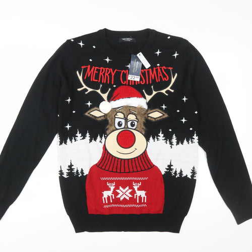 George Mens Black Medium Christmas Reindeer Novelty Jumper