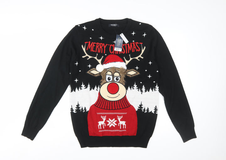 George Mens Black Medium Christmas Reindeer Novelty Jumper