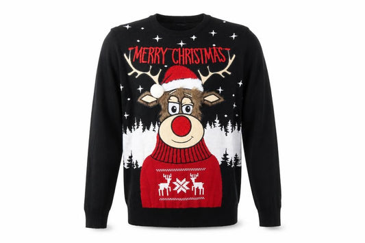 Front view of George men’s black medium christmas reindeer novelty jumper
