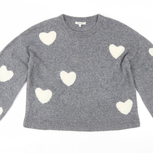 Madewell Women's Grey Heart Pullover Wool Blend Jumper XS