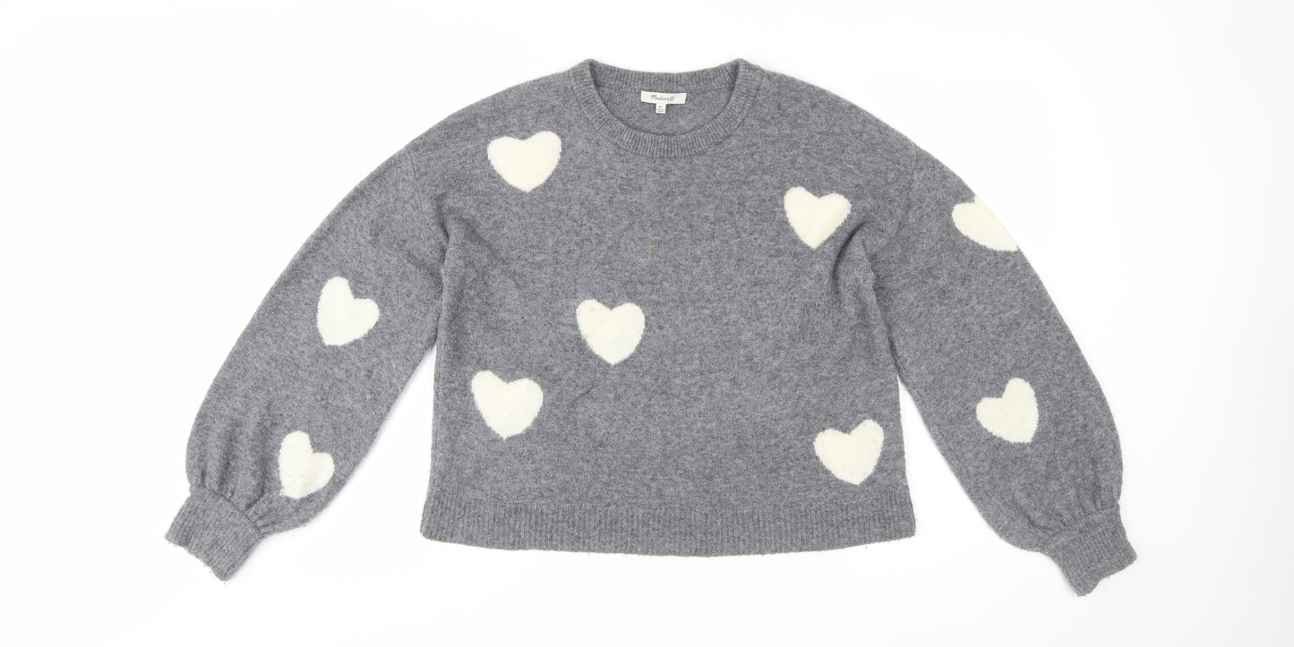 Madewell Women's Grey Heart Pullover Wool Blend Jumper XS