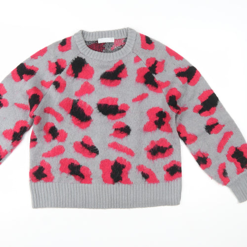 Red Herring Women Grey Pink Animal Print Pullover Jumper Size 12-14