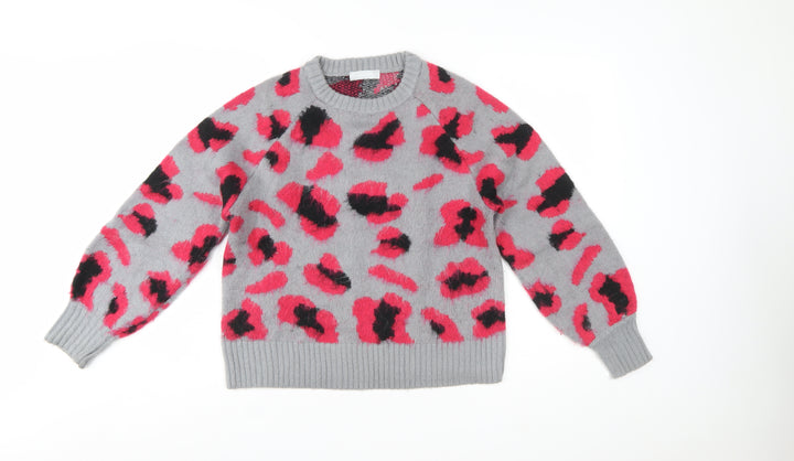 Red Herring Women Grey Pink Animal Print Pullover Jumper Size 12-14