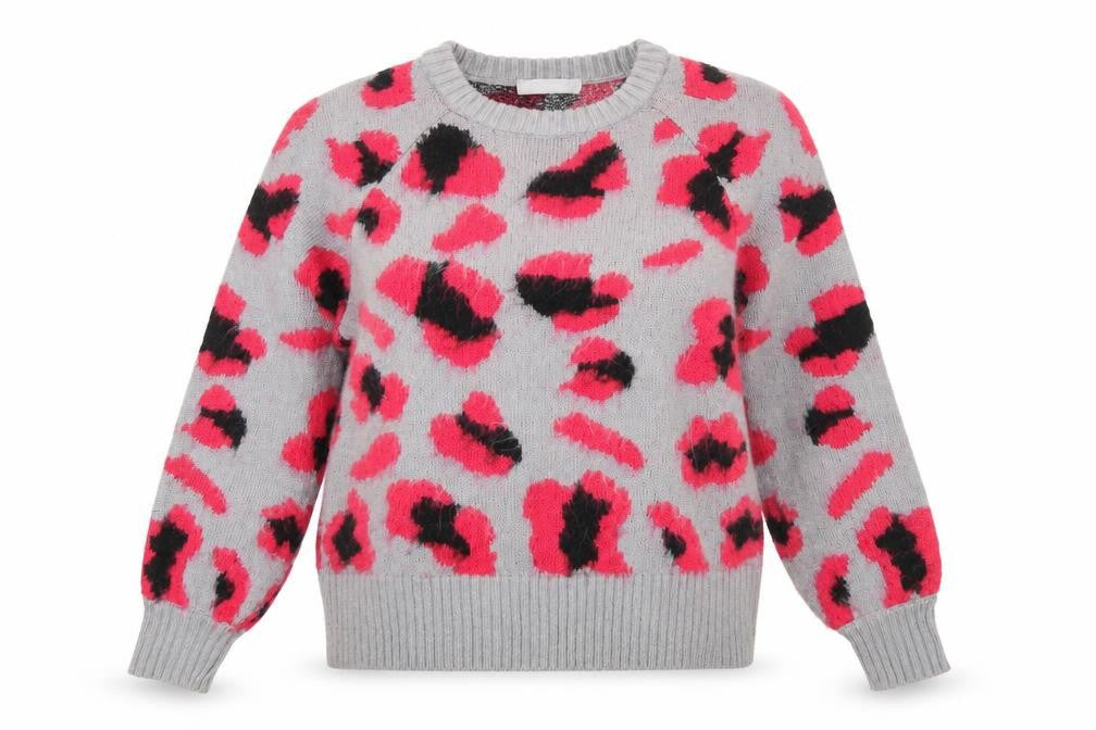 Front view of Red Herring Women Grey Pink Animal Print jumper, size 12-14