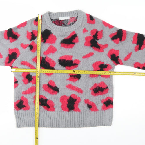 Red Herring Women Grey Pink Animal Print Pullover Jumper Size 12-14