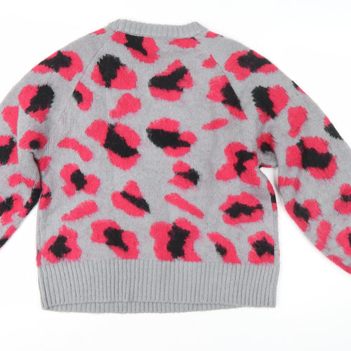 Red Herring Women Grey Pink Animal Print Pullover Jumper Size 12-14