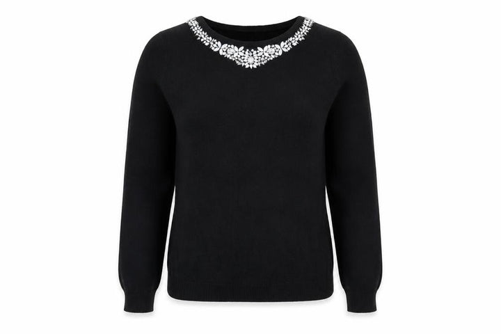 Wallis Women Petite Black Beaded Crew Neck Jumper Size 16