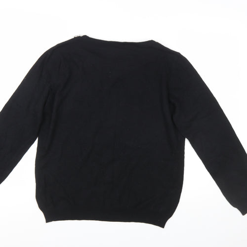 Wallis Women Petite Black Beaded Crew Neck Jumper Size 16