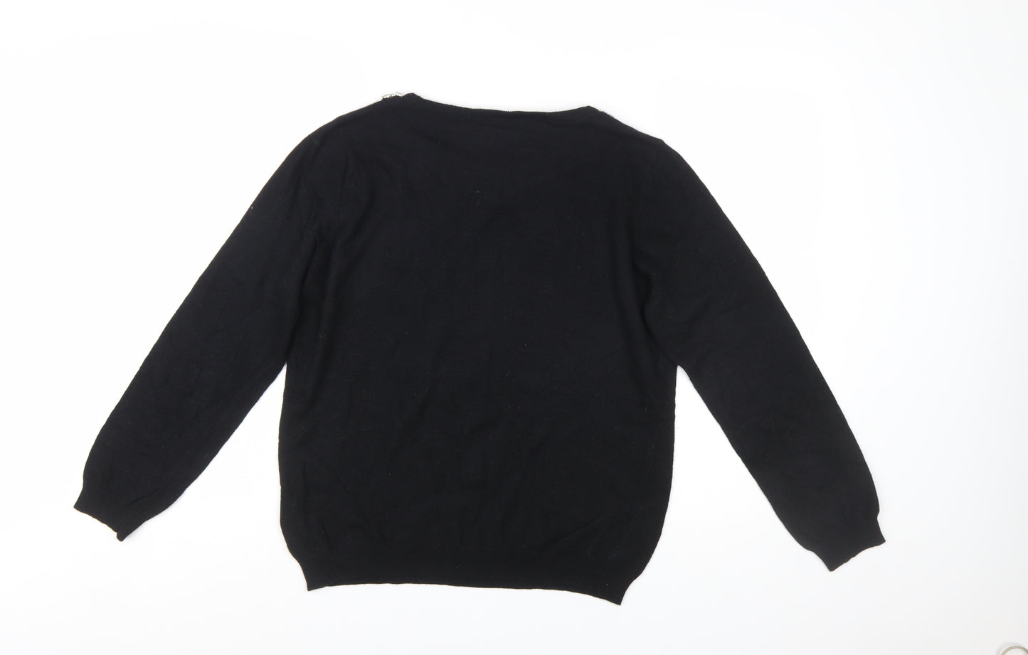 Wallis Women Petite Black Beaded Crew Neck Jumper Size 16