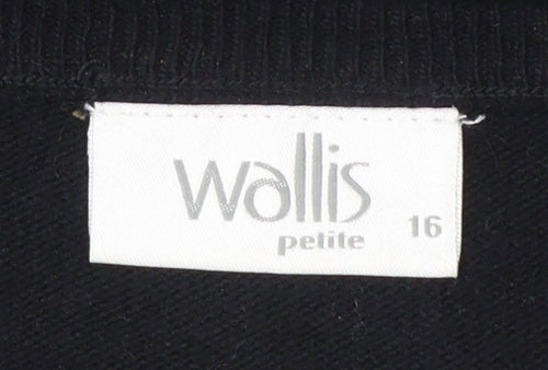 Wallis Women Petite Black Beaded Crew Neck Jumper Size 16
