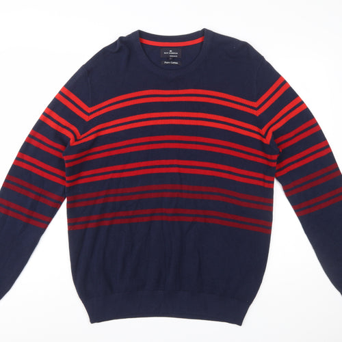 Marks and Spencer Blue Harbour Men's Navy Red Striped Cotton Jumper L