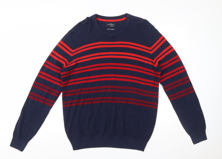 Marks and Spencer Blue Harbour Men's Navy Red Striped Cotton Jumper L