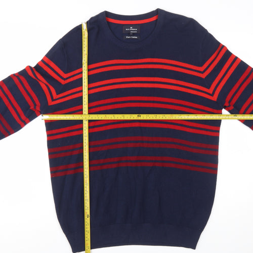 Marks and Spencer Blue Harbour Men's Navy Red Striped Cotton Jumper L