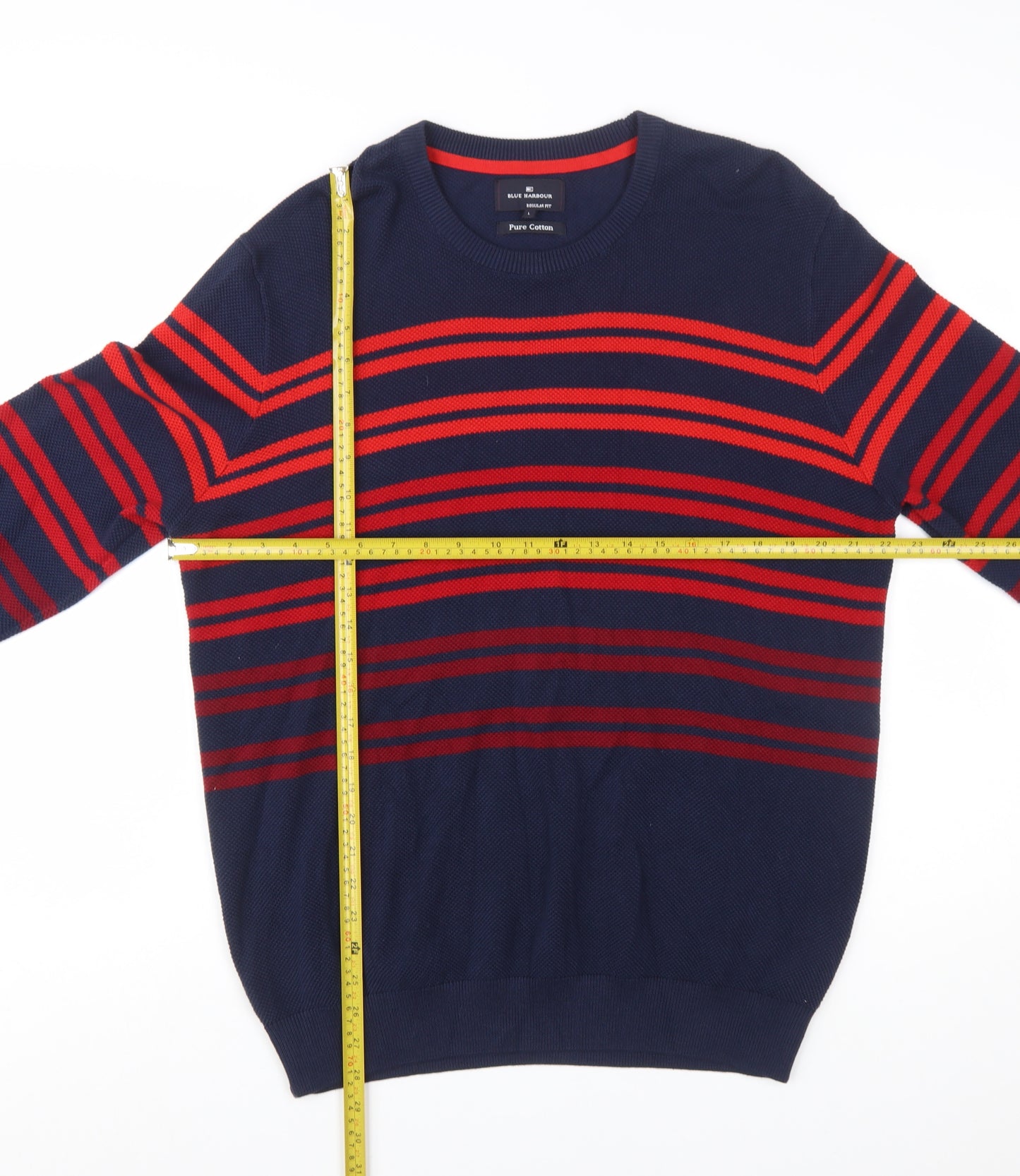Marks and Spencer Blue Harbour Men's Navy Red Striped Cotton Jumper L