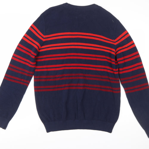 Marks and Spencer Blue Harbour Men's Navy Red Striped Cotton Jumper L