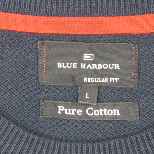 Marks and Spencer Blue Harbour Men's Navy Red Striped Cotton Jumper L