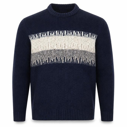 Marks and Spencer Men's Blue Geometric Chunky Knit Crew Neck Jumper Size M