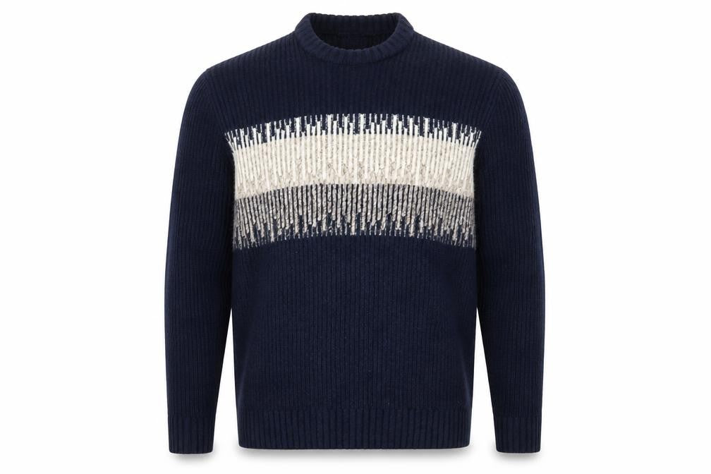 Marks and Spencer Men's Blue Geometric Chunky Knit Crew Neck Jumper Size M