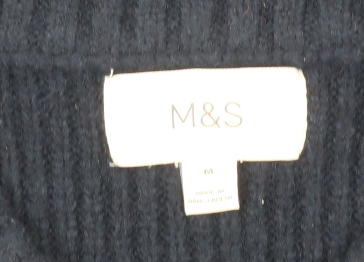 Marks and Spencer Men's Blue Geometric Chunky Knit Crew Neck Jumper Size M