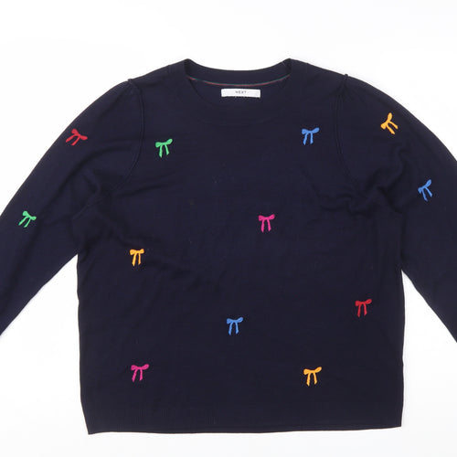 NEXT Women’s Blue Embroidered Bow Knit Jumper L