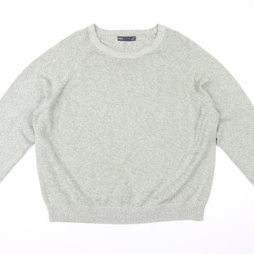Marks and Spencer Women's Green Cotton Knit Jumper XL Crew Neck