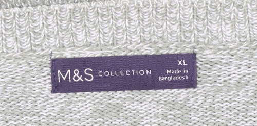 Marks and Spencer Women's Green Cotton Knit Jumper XL Crew Neck