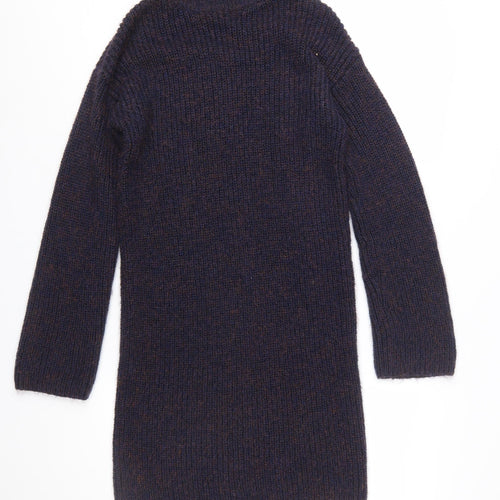 Next Women's Brown Knit Jumper Dress Size 10 Long Sleeve High Neck