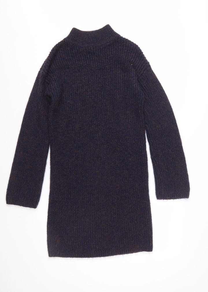 Next Women's Brown Knit Jumper Dress Size 10 Long Sleeve High Neck