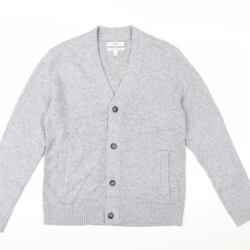 Marks and Spencer Men's Grey Lambswool Blend Cardigan Size S
