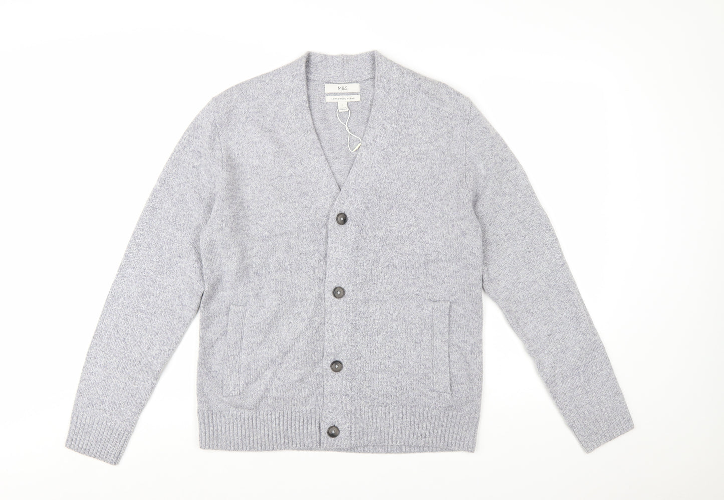 Marks and Spencer Men's Grey Lambswool Blend Cardigan Size S