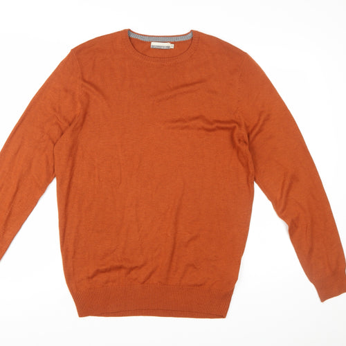 Cotton & Silk Men's Orange XL Crew Neck Pullover Jumper