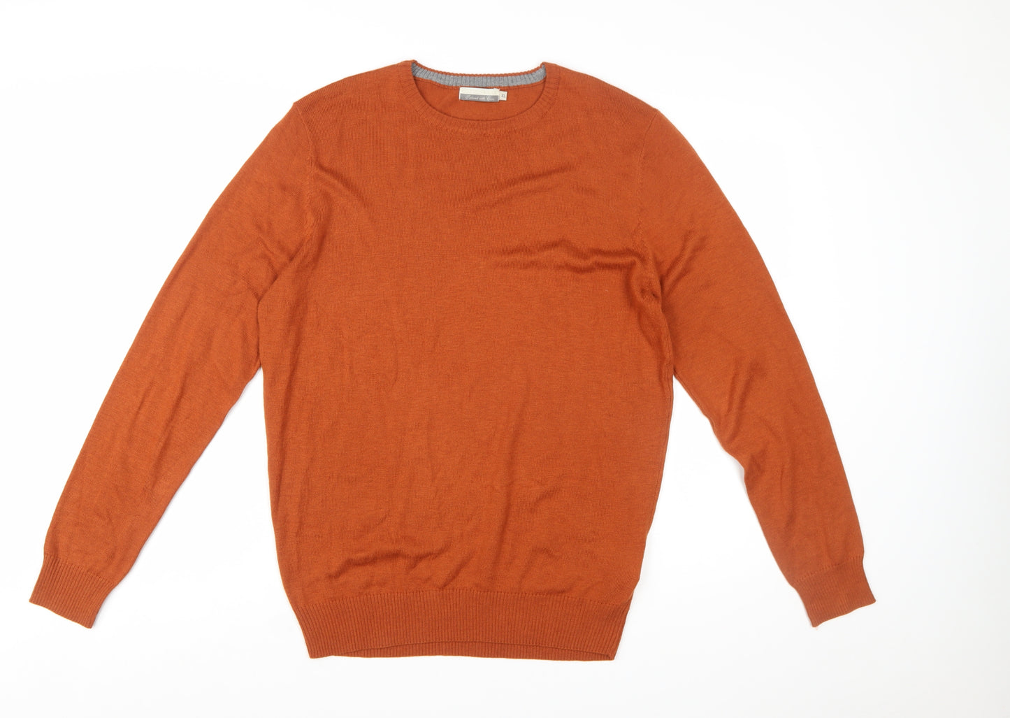Cotton & Silk Men's Orange XL Crew Neck Pullover Jumper