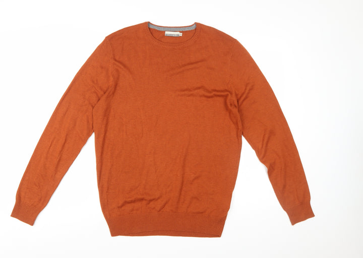 Cotton & Silk Men's Orange XL Crew Neck Pullover Jumper