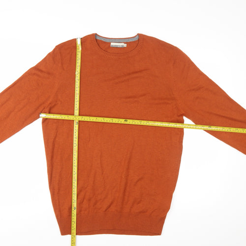 Cotton & Silk Men's Orange XL Crew Neck Pullover Jumper