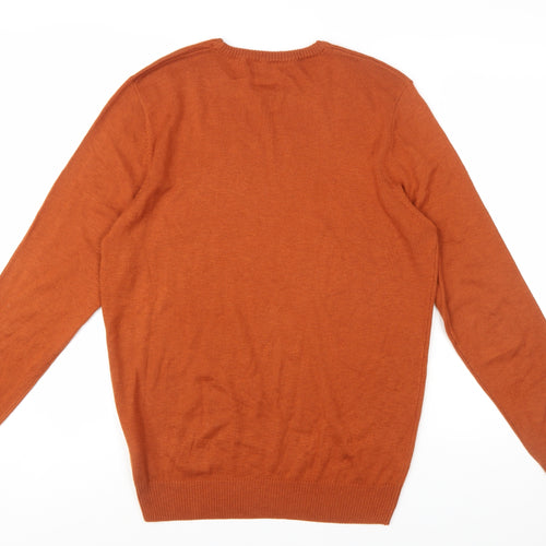 Cotton & Silk Men's Orange XL Crew Neck Pullover Jumper