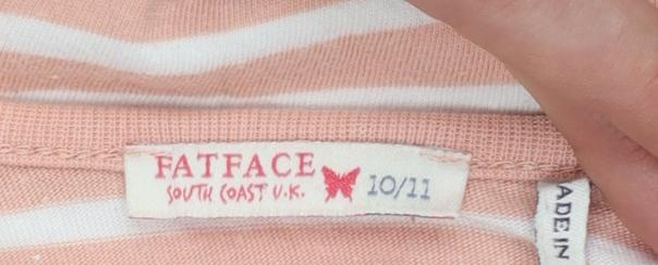 FatFace Girls Pink Striped Long Sleeve Cotton T-Shirt 10-11 Years