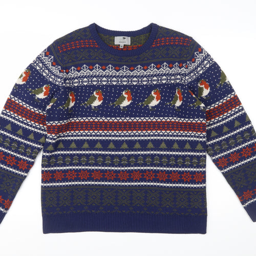 Marks and Spencer Men's Blue Christmas Robin Fair Isle Jumper Medium
