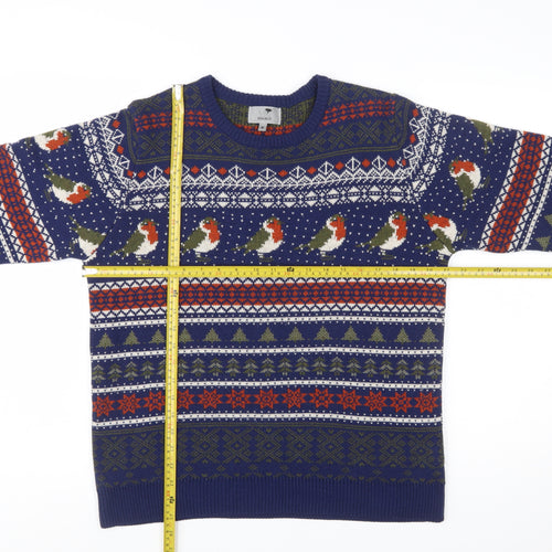 Marks and Spencer Men's Blue Christmas Robin Fair Isle Jumper Medium