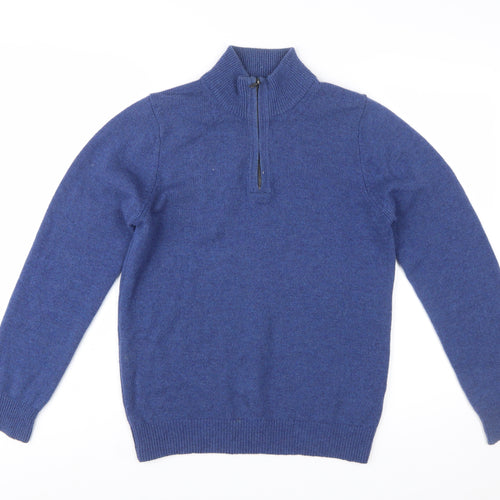 Marks and Spencer Men's Blue Wool Half Zip Jumper Size S